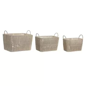 Set de basket DKD Home Decor Beige Métal 39 x 29 x 31 cm 3 Pièces de DKD Home Decor, Boîtes et coffres de rangement - Réf : S...