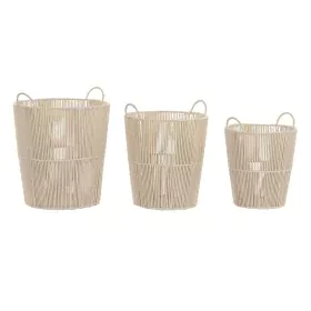 Set de basket DKD Home Decor Beige Métal 42 x 42 x 51 cm 3 Pièces de DKD Home Decor, Boîtes et coffres de rangement - Réf : S...