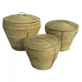 Juego de Cestas DKD Home Decor Con Tapa Natural Ratán Tropical (3 Piezas) (35 x 35 x 30 cm) de DKD Home Decor, Cajas y arcone...