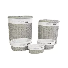 Juego de Cestos DKD Home Decor Blanco Gris Mimbre 51 x 37 x 56 cm 52 x 38 x 57 cm (5 Piezas) de DKD Home Decor, Cajas - Ref: ...