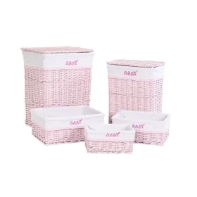 Set of Baskets DKD Home Decor Pink Polyester Children's wicker (44 x 34 x 56 cm) by DKD Home Decor, Laundry Baskets - Ref: S3...