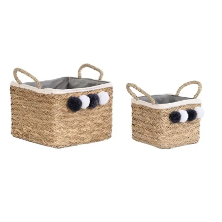 Set de basket DKD Home Decor Naturel Fibre naturelle Pompons 33 x 33 x 25 cm 2 Pièces de DKD Home Decor, Boîtes et coffres de...