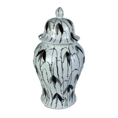 Vase DKD Home Decor Porzellan Schwarz Weiß Orientalisch Pflanzenblatt (22 x 22 x 42 cm) von DKD Home Decor, Vasen - Ref: S303...