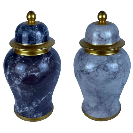 Vase DKD Home Decor 22 x 22 x 42 cm 22 x 22 x 44 cm Porzellan Blau Gold Marmor Moderne (2 Stück) von DKD Home Decor, Vasen - ...