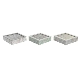 Caixa para Infusões DKD Home Decor 24,5 x 24,5 x 6 cm Cristal Bege Metal Terracota Branco Verde Marrom claro 3 Peças Madeira ...