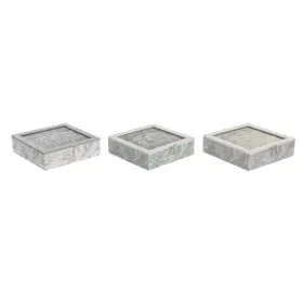 Caixa para Infusões DKD Home Decor 24,5 x 24,5 x 6 cm Cristal Bege Metal Terracota Branco Verde Marrom claro 3 Peças Madeira ...