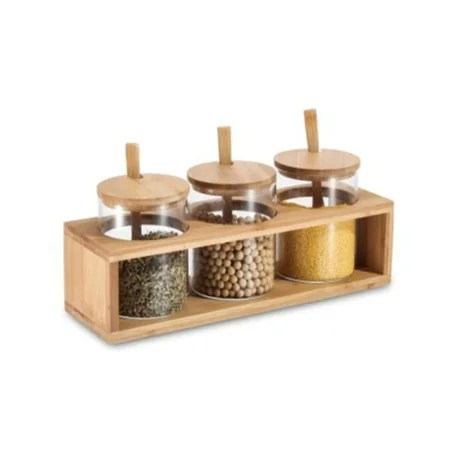 Set di 3 Barattoli DKD Home Decor 31 x 11 x 10,5 cm Naturale Bambù Vetro Borosilicato di DKD Home Decor, Conservazione di ali...