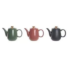 Teapot DKD Home Decor Natural Pink Rubber wood White Green Dark grey Stoneware by DKD Home Decor, Tea and coffee sets - Ref: ...