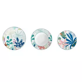 Conjunto de Louça DKD Home Decor Azul Verde Azuis / Verdes Porcelana Moderno Folha de planta 18 Peças de DKD Home Decor, Louç...