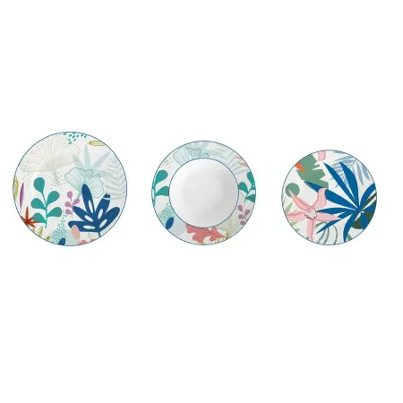 Set di Stoviglie DKD Home Decor Azzurro Verde Azzurri/ Verdi Porcellana Moderno Foglia della pianta 18 Pezzi di DKD Home Deco...