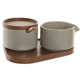 Sugar Bowl DKD Home Decor 19,5 x 18,5 x 7 cm Beige Brown Rubber wood 4 Pieces by DKD Home Decor, Sugar and milk - Ref: S30413...