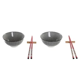 Sushi Set DKD Home Decor 30 x 21 x 7 cm Black Stoneware Oriental (6 Pieces) by DKD Home Decor, Plates and dishes - Ref: S3041...