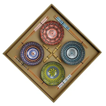 Set de sushi DKD Home Decor Multicouleur Bambou Grès Mandala Oriental 34 x 34 x 6,5 cm (12 Pièces) de DKD Home Decor, Plats e...