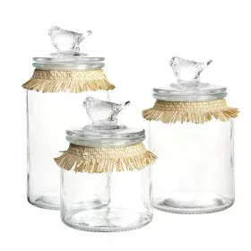 Set de 3 Botes DKD Home Decor 11 x 11 x 22 cm Cristal Natural Transparente de DKD Home Decor, Almacenamiento de alimentos - R...