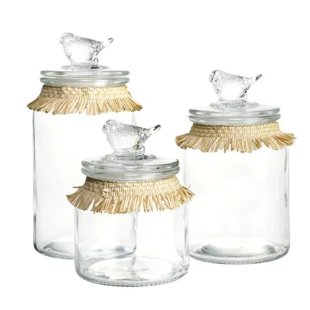 Conjunto de 3 Potes DKD Home Decor 11 x 11 x 22 cm Cristal Natural Transparente de DKD Home Decor, Armazenamento de alimentos...