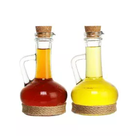 Set olio e aceto DKD Home Decor 9 x 9 x 16 cm Cristallo Naturale Trasparente Sughero 320 ml 2 Unità di DKD Home Decor, Dosato...