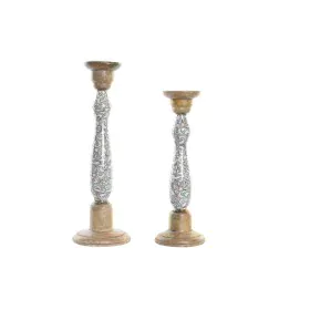 Castiçais DKD Home Decor Metal Madeira de mangueira (17 x 17 x 52,5 cm) (2 Peças) de DKD Home Decor, Candelabros e suportes p...