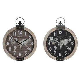 Orologio da Parete DKD Home Decor 40 x 6,5 x 46 cm Nero Marrone Ferro Vintage Legno MDF Mappamondo (2 Unità) di DKD Home Deco...