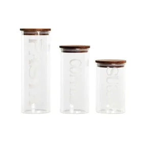 Set de 3 Boites DKD Home Decor 10,2 x 10,2 x 27,7 cm Naturel Transparent Acacia Lettres Verre Borosilicaté de DKD Home Decor,...