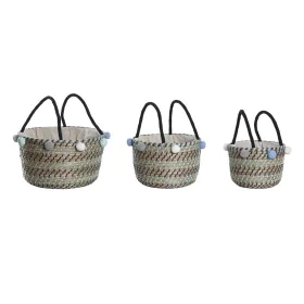 Basket set DKD Home Decor Polyester Pompoms 43 x 43 x 43 cm Seagrass by DKD Home Decor, Boxes - Ref: S3042058, Price: 66,08 €...