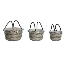 Set di Cestini DKD Home Decor Poliestere Pompon 43 x 43 x 43 cm Erba di mare di DKD Home Decor, Scatole decorative - Rif: S30...