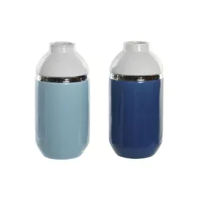 Vase DKD Home Decor 12,5 x 12,5 x 25 cm Blanc Bleu ciel Blue marine Grès (2 Unités) de DKD Home Decor, Vases - Réf : S3042216...