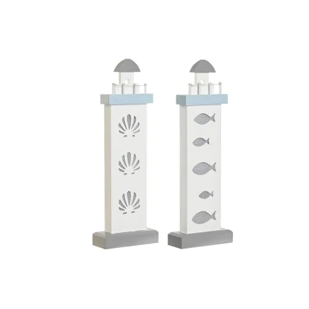 Figura Decorativa DKD Home Decor 14 x 5,5 x 40 cm Azul Branco Farol Espirais Concha Mediterrâneo (2 Unidades) de DKD Home Dec...