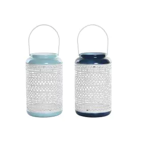 Bougeoir DKD Home Decor Bleu ciel Blue marine Métal 15 x 15 x 24,5 cm (2 Unités) de DKD Home Decor, Bougeoirs et chandeliers ...