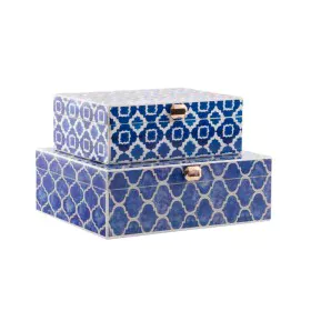 Jewelry box DKD Home Decor Blue Navy Blue Wood 24 x 20 x 8 cm (2 Units) by DKD Home Decor, Wardrobe Jewellery Organisers - Re...