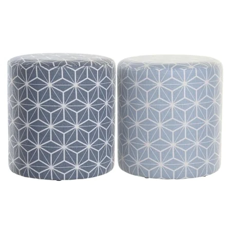 Reposapiés DKD Home Decor 31 x 31 x 33 cm Azul Azul cielo Pino Geométrico Mediterráneo (2 Unidades) de DKD Home Decor, Otoman...