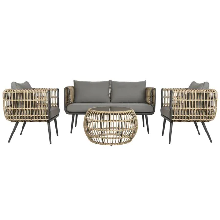 Conjunto de Mesa com 3 Poltronas DKD Home Decor Castanho Alumínio Rotim sintético 144 x 67 x 74 cm de DKD Home Decor, Sofás -...