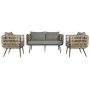 Conjunto de Mesa com 3 Poltronas DKD Home Decor Castanho Alumínio Rotim sintético 144 x 67 x 74 cm de DKD Home Decor, Sofás -...