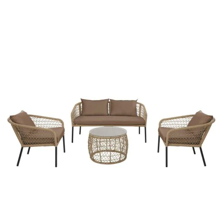 Table Set with 3 Armchairs DKD Home Decor Brown synthetic rattan Steel (137 x 73,5 x 66,5 cm) by DKD Home Decor, Sofas - Ref:...