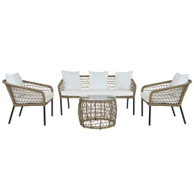 Ensemble Table avec 3 Sièges DKD Home Decor Blanc 137 x 73,5 x 66,5 cm rotin synthétique Acier de DKD Home Decor, Canapés - R...