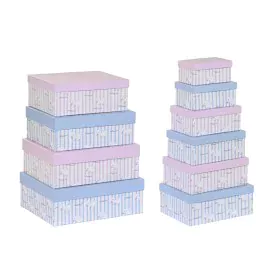 Set of Stackable Organising Boxes DKD Home Decor Blue Pink Cardboard (43,5 x 33,5 x 15,5 cm) by DKD Home Decor, Storage boxes...