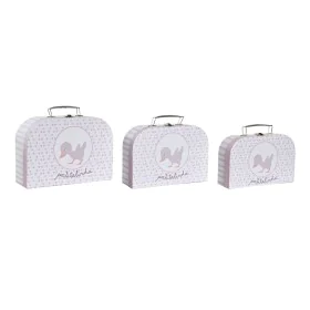 Set of decorative boxes DKD Home Decor 28 x 9,5 x 20 cm Pink Metal Multicolour Cardboard by DKD Home Decor, Storage - Ref: S3...