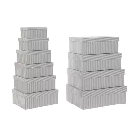 Set di Scatole per Sistemare Impilabili DKD Home Decor Grigio Bianco Quadrato Cartone (43,5 x 33,5 x 15,5 cm) di DKD Home Dec...