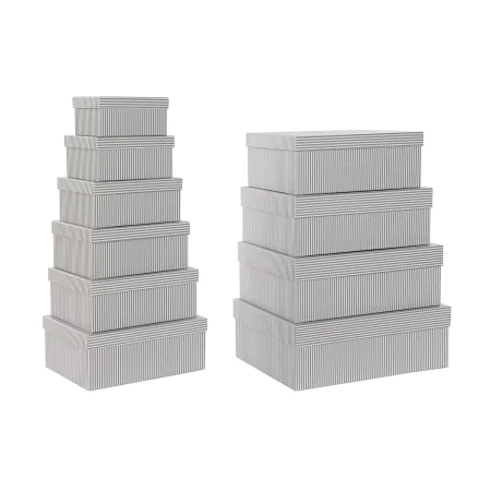 Jeu de Caisses de Rangement Empilables DKD Home Decor Gris Blanc Carré Carton (43,5 x 33,5 x 15,5 cm) de DKD Home Decor, Stoc...