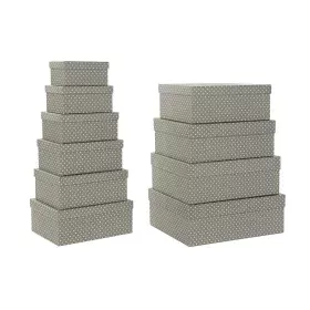 Set de Cajas Organizadoras Apilables DKD Home Decor Topos Gris Blanco Cartón (43,5 x 33,5 x 15,5 cm) de DKD Home Decor, Cajas...