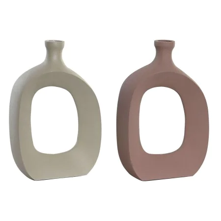 Vaso DKD Home Decor 16 x 6 x 24 cm Bege Cor de Rosa Alumínio (2 Unidades) de DKD Home Decor, Jarrões - Ref: S3043544, Preço: ...