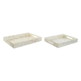 Set of trays DKD Home Decor White Bamboo Mother of pearl 40 x 30 x 5 cm (2 Units) by DKD Home Decor, Plates and dishes - Ref:...