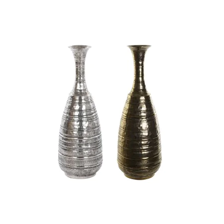 Vase DKD Home Decor 24 x 24 x 67 cm Aged finish Silver Golden Aluminium Modern (2 Units) by DKD Home Decor, Vases - Ref: S304...