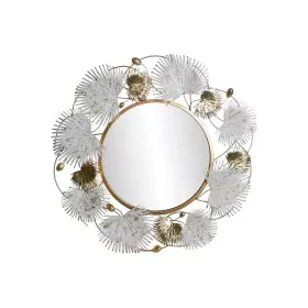 Espelho de parede DKD Home Decor 93 x 7 x 93 cm Cristal Dourado Metal Branco Folha de planta de DKD Home Decor, Espelhos de p...