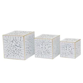 Set de Maceteros DKD Home Decor Hojas Dorado Metal 15 x 15 x 15 cm Blanco Tropical Hoja de planta de DKD Home Decor, Macetero...