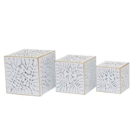 Set de Maceteros DKD Home Decor Hojas Dorado Metal 15 x 15 x 15 cm Blanco Tropical Hoja de planta de DKD Home Decor, Macetero...