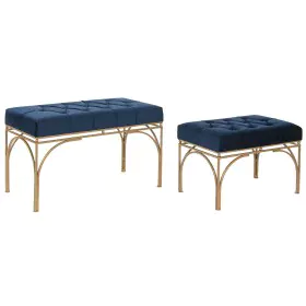 Bench DKD Home Decor Blue Golden Metal 80 x 40 x 48 cm (2 Units) by DKD Home Decor, Chairs - Ref: S3044335, Price: 117,33 €, ...