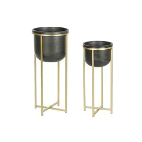 Set de Maceteros DKD Home Decor 28,5 x 28,5 x 65,5 cm 28 x 28 x 65 cm Negro Dorado Metal de DKD Home Decor, Maceteros - Ref: ...