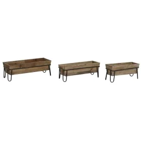 Set of Planters DKD Home Decor 55 x 21 x 18,5 cm Fir Metal Dark brown Cottage by DKD Home Decor, Cachepots - Ref: S3044432, P...