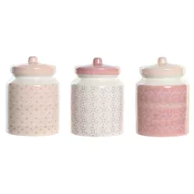 Bote DKD Home Decor 12 x 12 x 16 cm Rosa Blanco Dolomita (3 Unidades) de DKD Home Decor, Almacenamiento de alimentos - Ref: S...