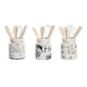 Pot pour ustensiles de cuisine DKD Home Decor Bleu Métal Blanc Dolomite Bois MDF 12 x 12 x 25 cm (3 Unités) de DKD Home Decor...